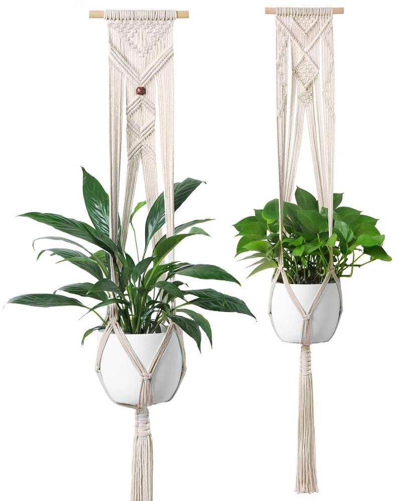 Modern Boho Home Decor Crochet Rope Macrame Plant Hangers Handmade Indoor Wall Plant Hanger