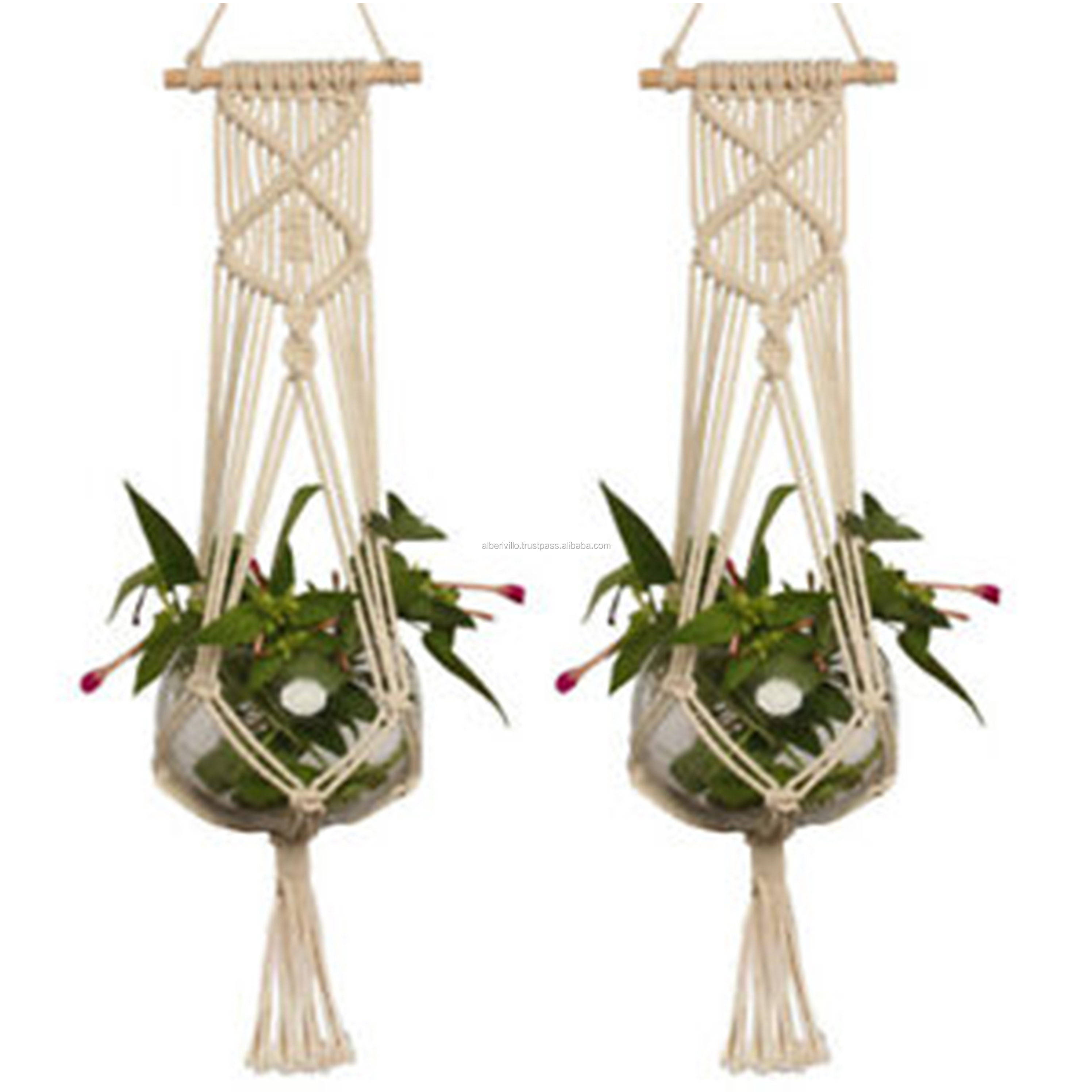 Macrame Hangers Hanging Planters Basket Set Decorative Hanging Wholesale Crochet Macrame Hand Made Indoor Wall Plant Hanger