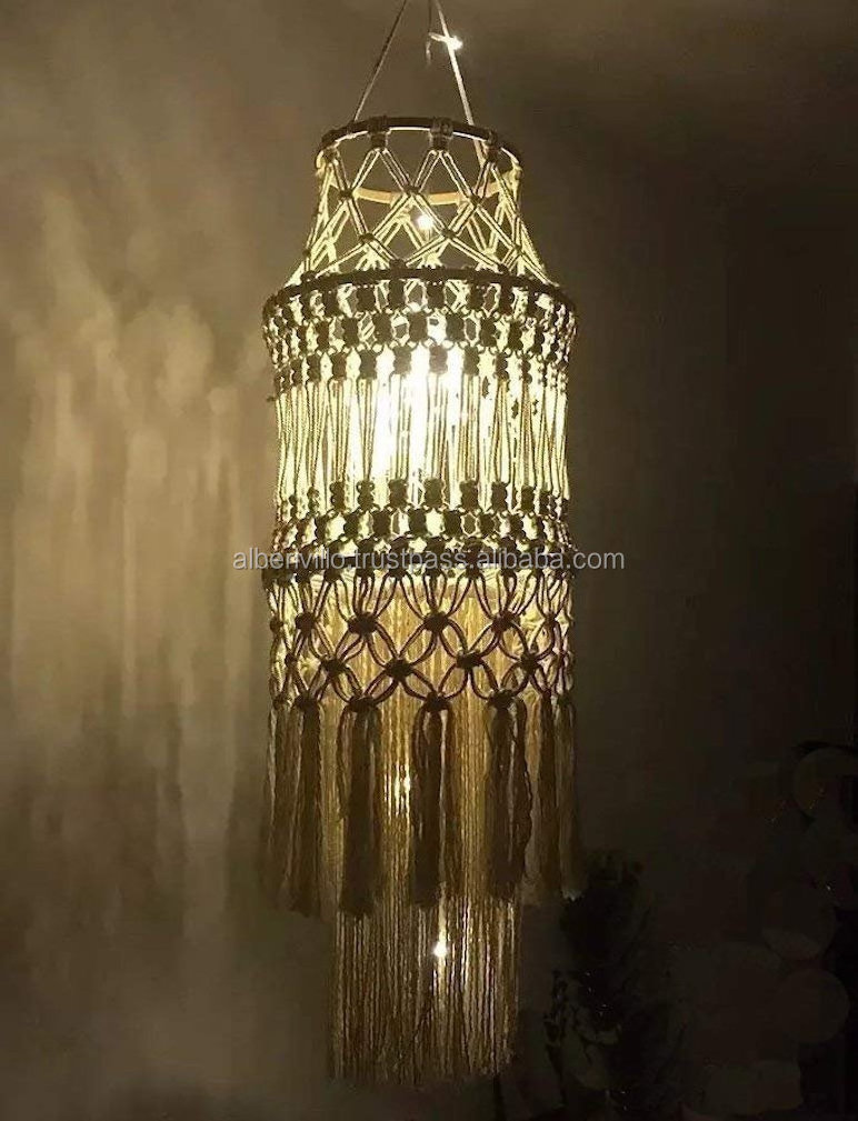 Boho Cotton Rope Macrame Chandelier Lamp Shade Macrame Lighting for Home Decor Small Macrame Lampshade