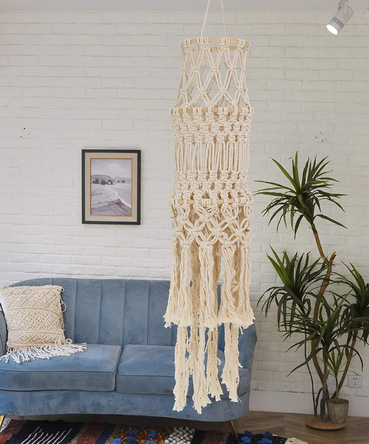 Boho Cotton Rope Macrame Chandelier Lamp Shade Macrame Lighting for Home Decor Small Macrame Lampshade