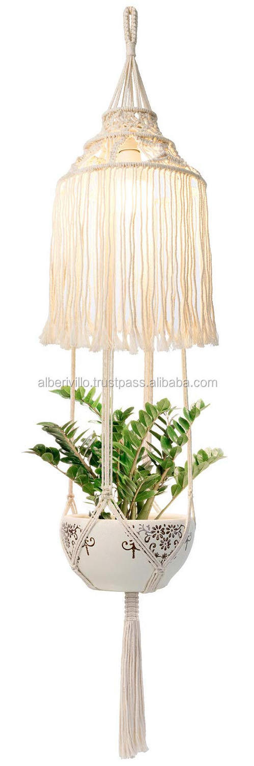 Boho Cotton Rope Macrame Chandelier Lamp Shade Macrame Lighting for Home Decor Small Macrame Lampshade