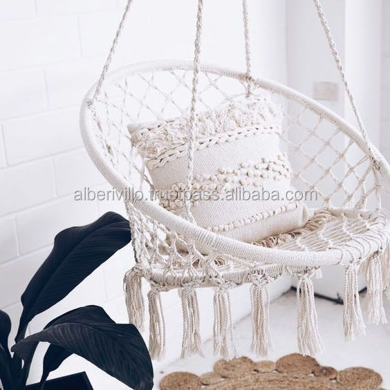 Gray Macrame Hammock Chair Boho Hammock Swing Chairs