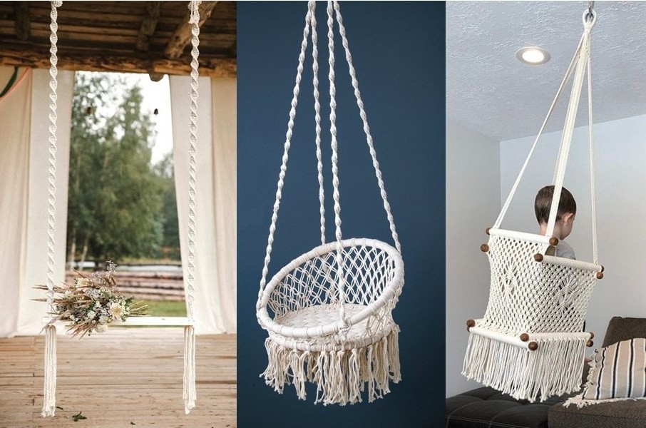 Gray Macrame Hammock Chair Boho Hammock Swing Chairs