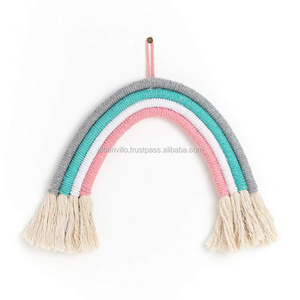 Nordic Cotton Handmade Baby Bohemian Tapestry Home Decor Ornaments Rainbow Wall Hanging Colorful Macrame Rainbow from India