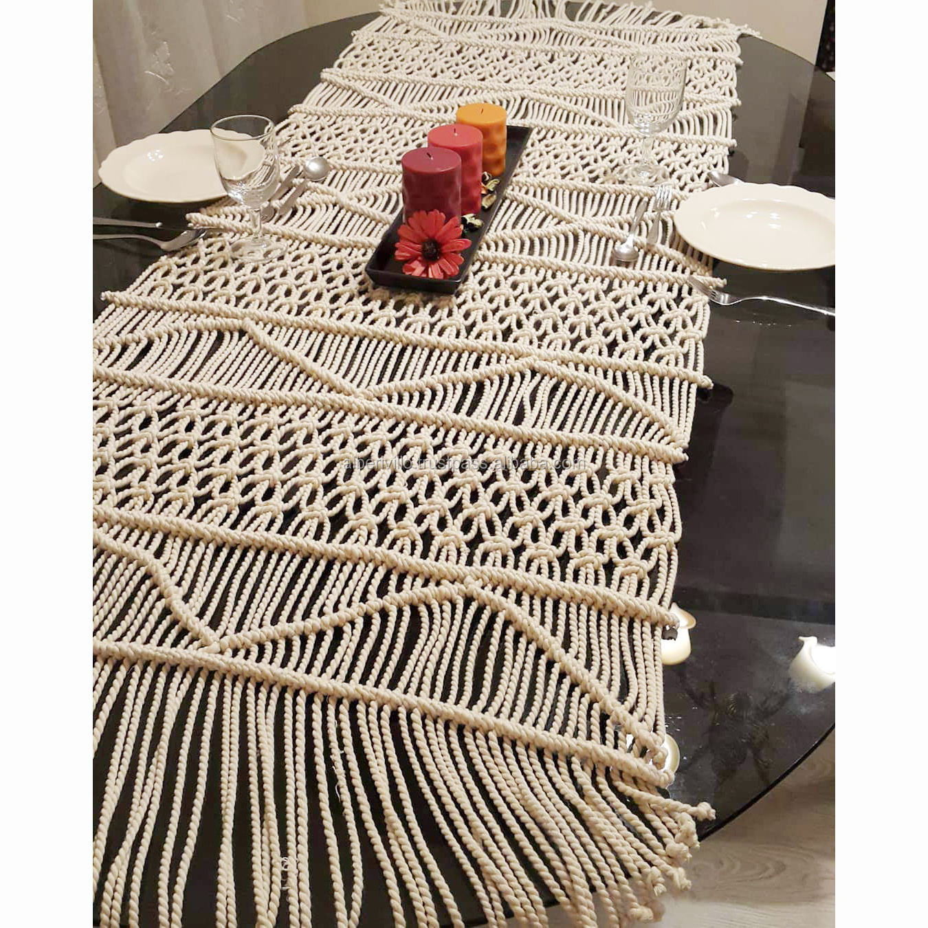 Boho Chic Bohemian Macrame Cotton Table Runner for Home Table Decoration Handmade Farmhouse Coffee Table Runners