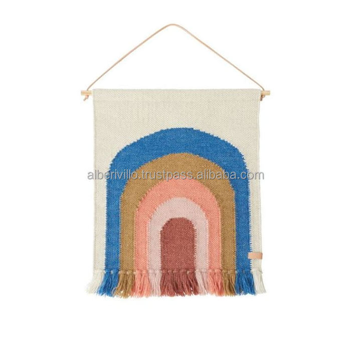 Rainbow Design Blue Tone Woven Wall Hanging Bohemian Geometric Wall Art Decor for Home Decoration Wall Hangings