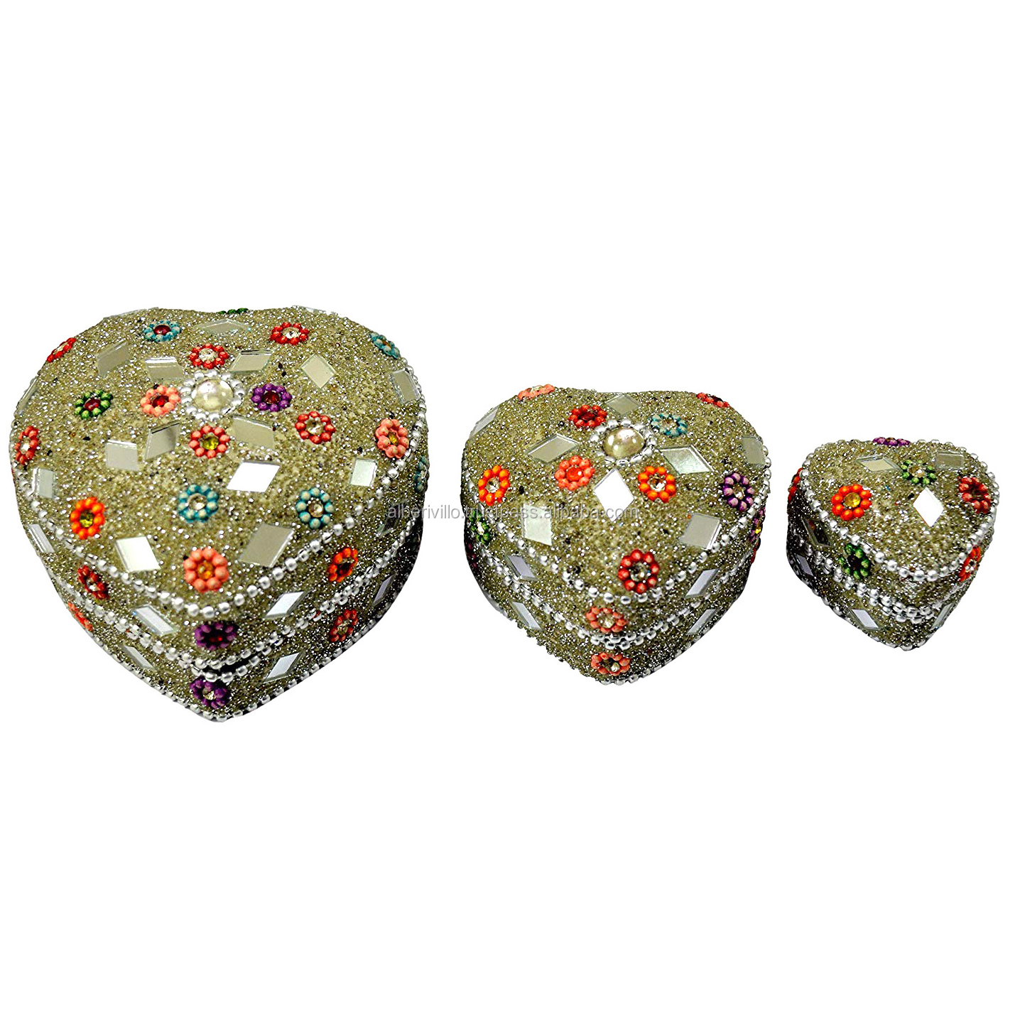 Lac Glitter Mirrored Rajasthani Trinket Box Indian Wholesale Handmade Wedding Gift Jewelry Pill Box