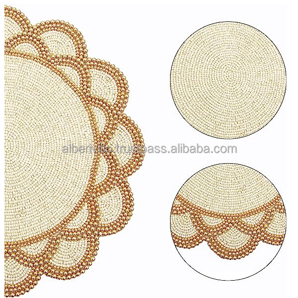 High Quality Beaded Placemat Fabric Backing Embroidery Sead Baed Table Mats for Dining Room Unique Design Placemats from India