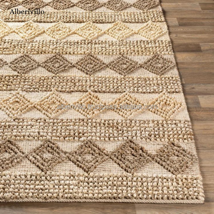 Custom Area Rugs Wool Tufted Bohemian Area Rug Solid Soft Feel Couch Designer Moroccan Recycled Pet Embroidered Carpet