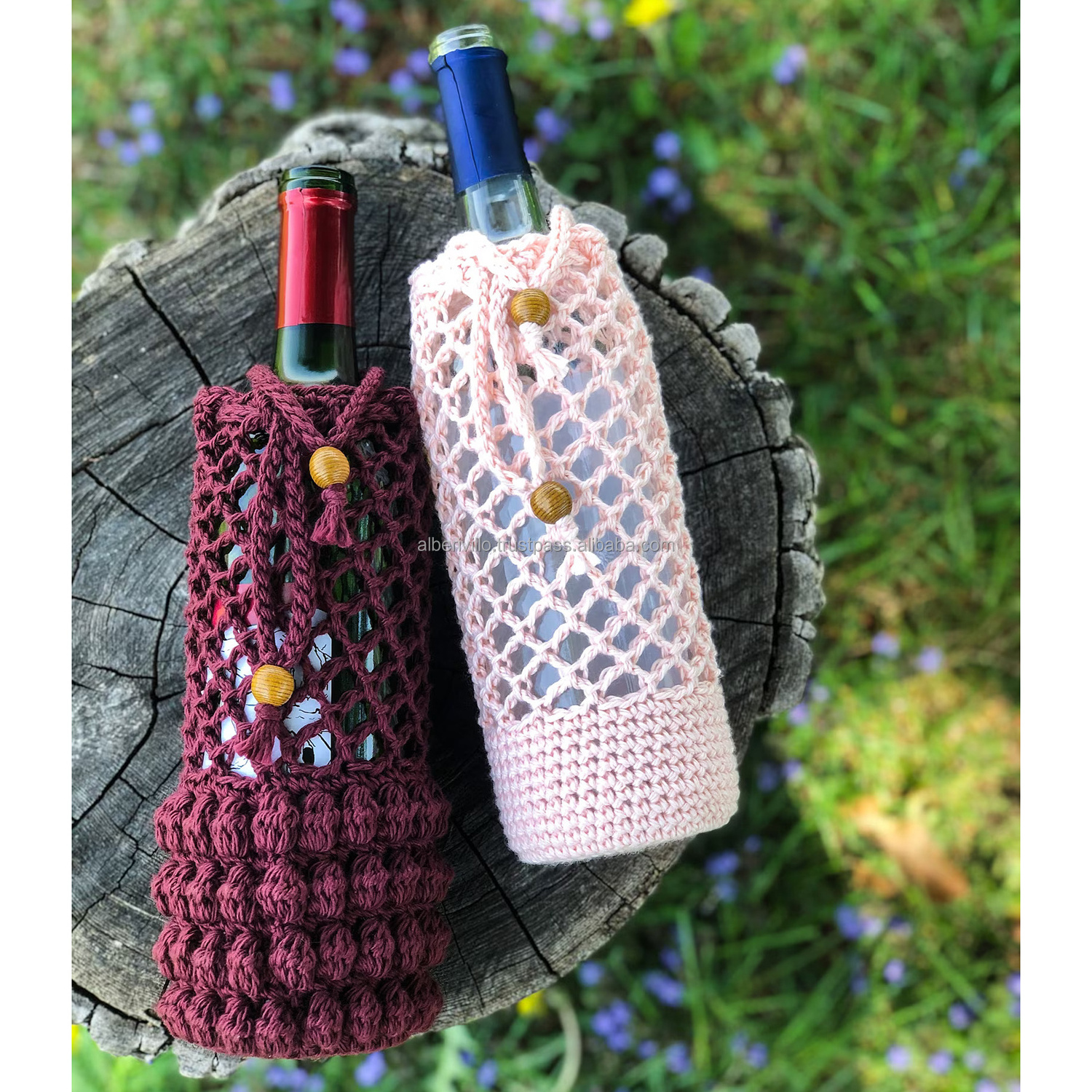 Handwoven Crochet Water Bottle Holder Cross Body Water Bottle Hanger with Strap for Picnic Camping Water Bottle Cover from India