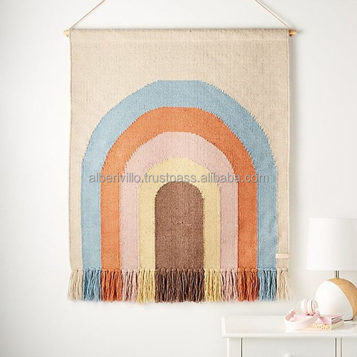 Rainbow Design Blue Tone Woven Wall Hanging Bohemian Geometric Wall Art Decor for Home Decoration Wall Hangings