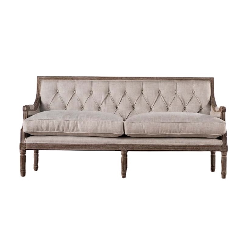 Home Furniture Living Room Hotel Solid Oak Wood Chesterfield Wheels 3 Seater Fabric Upholstery Sofa