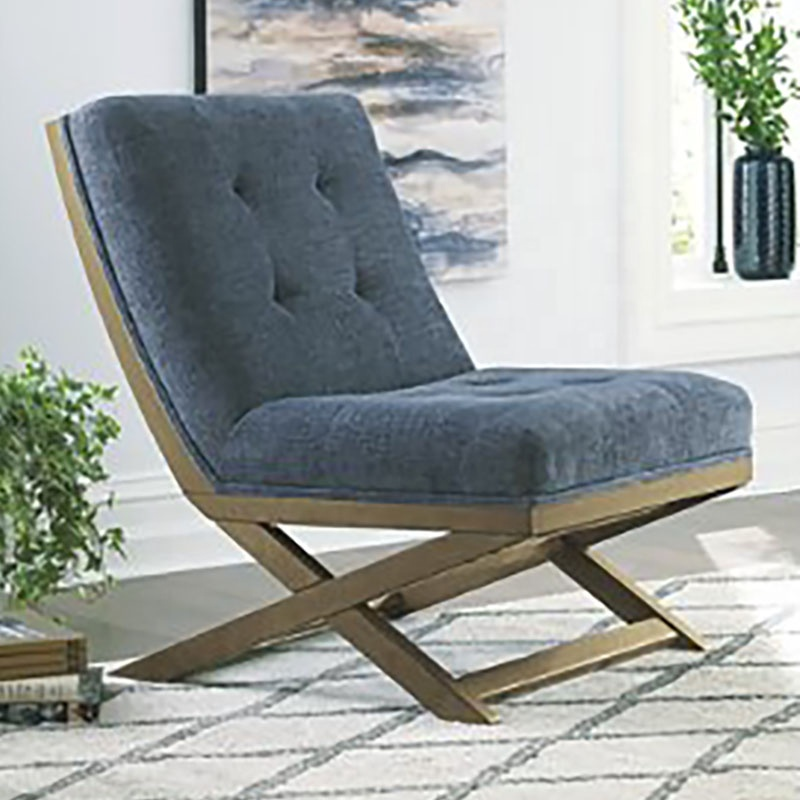 Outdoor Solid Oak Furniture Modern Design Velvet Fabric Blue Leisure Accent Chair