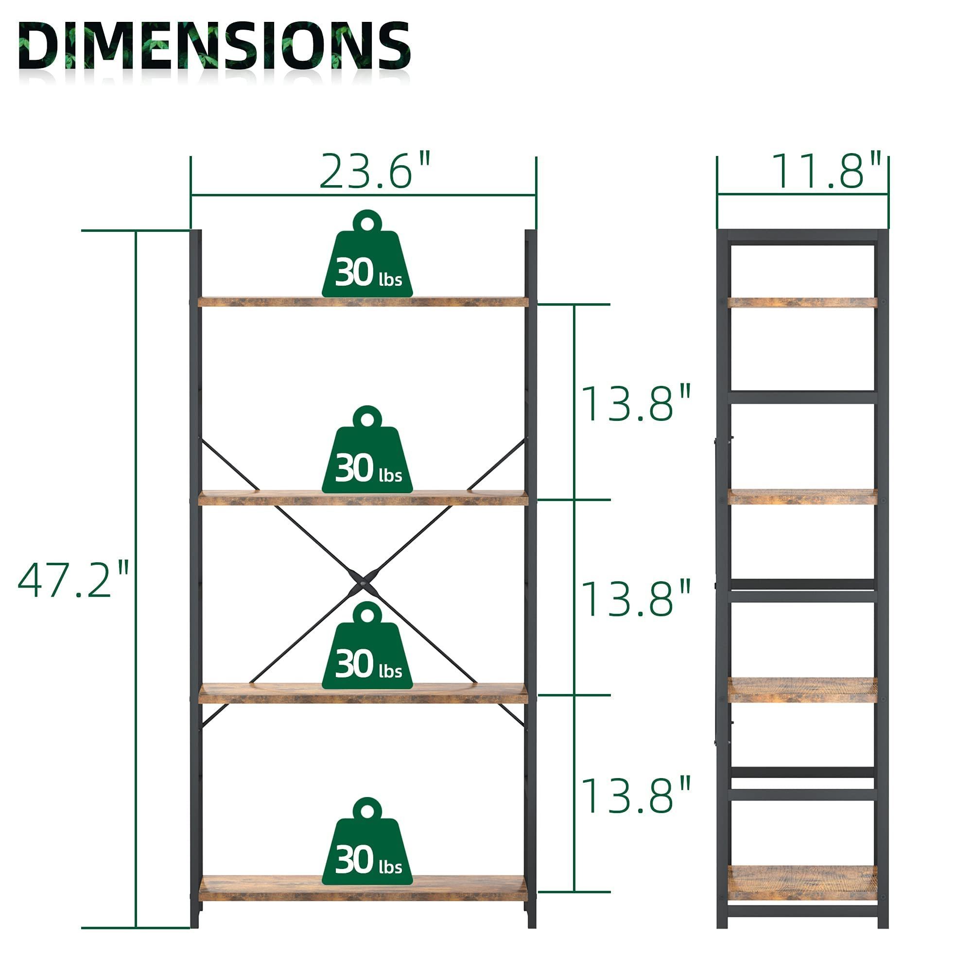 Albert 4 Tier Bookshelf Tall Bookcase Office Shelf Storage Organizer Modern Book Shelf for Living Room