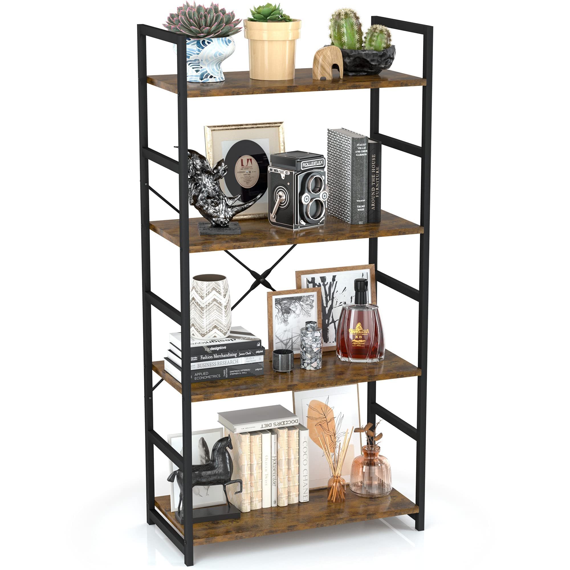 Albert 4 Tier Bookshelf Tall Bookcase Office Shelf Storage Organizer Modern Book Shelf for Living Room