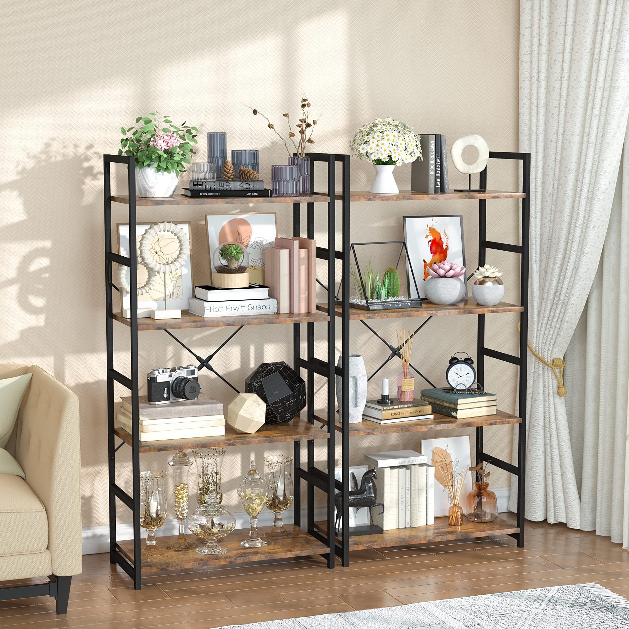 Albert 4 Tier Bookshelf Tall Bookcase Office Shelf Storage Organizer Modern Book Shelf for Living Room