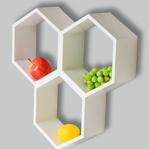 Household MDF wooden hexagon  wall shelf