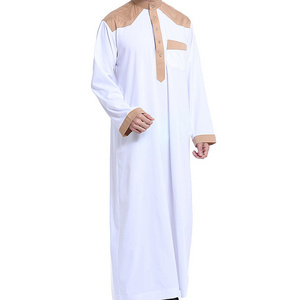 White thobe with pink print Muslim dress Arab man's Islamic thobes mens Dubai Islamic clothing Best Selling Islamic Clothing