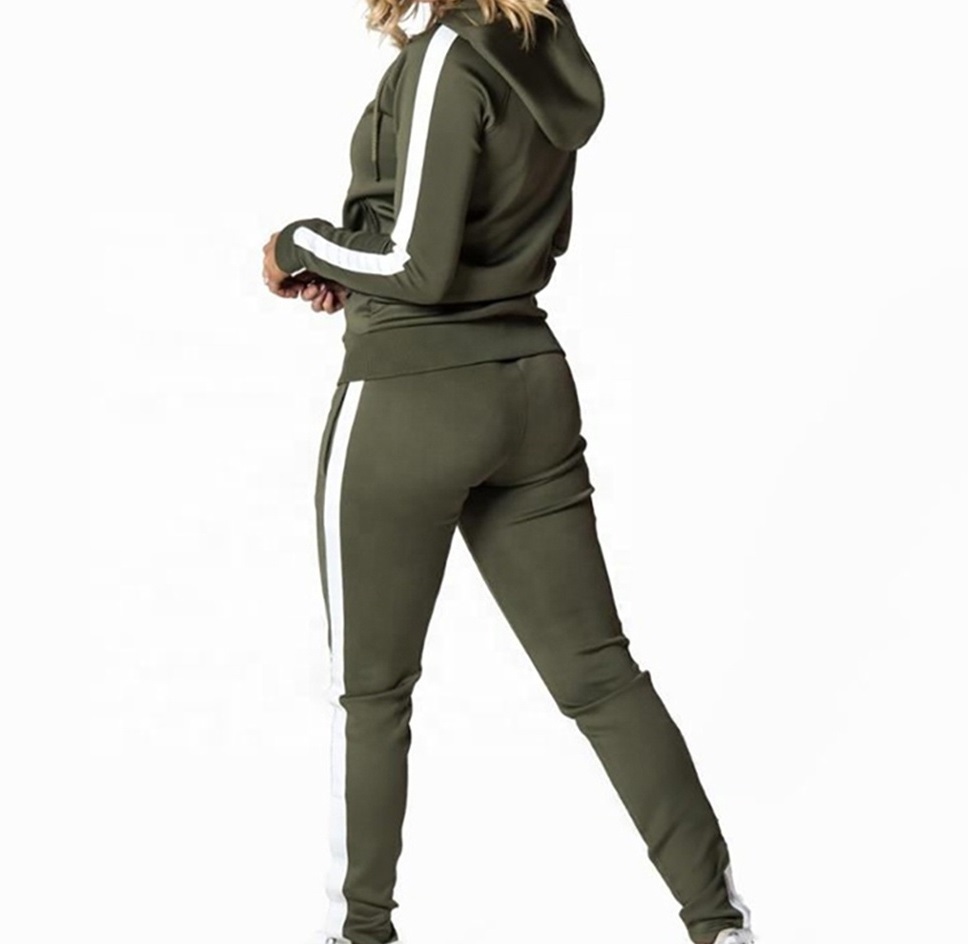 Green suit white stripes Polyester Sportswear Custom Tracksuit in High Quality women nylon made Wholesale 2 piece