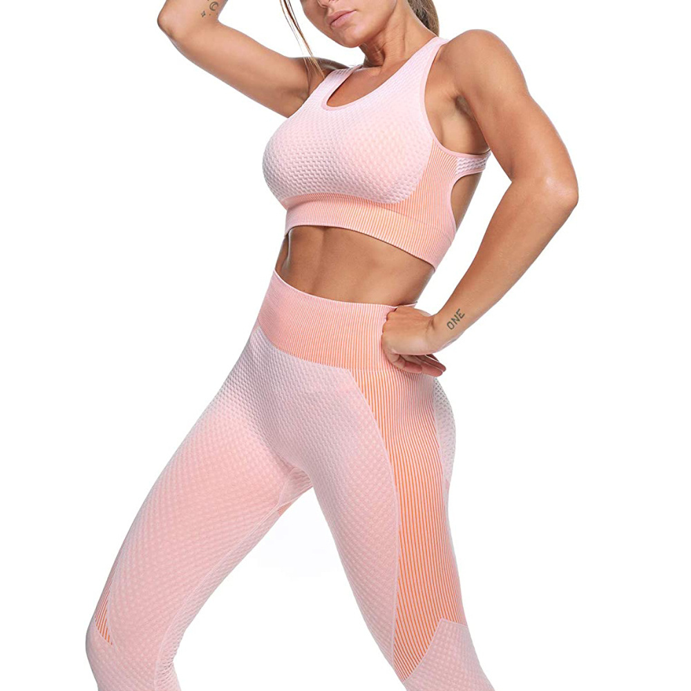 Wholesale Women High Waist Gym Sleeveless Yoga Sets Ladies Sport Leggings and Top Gym side custom contrast elastic waist