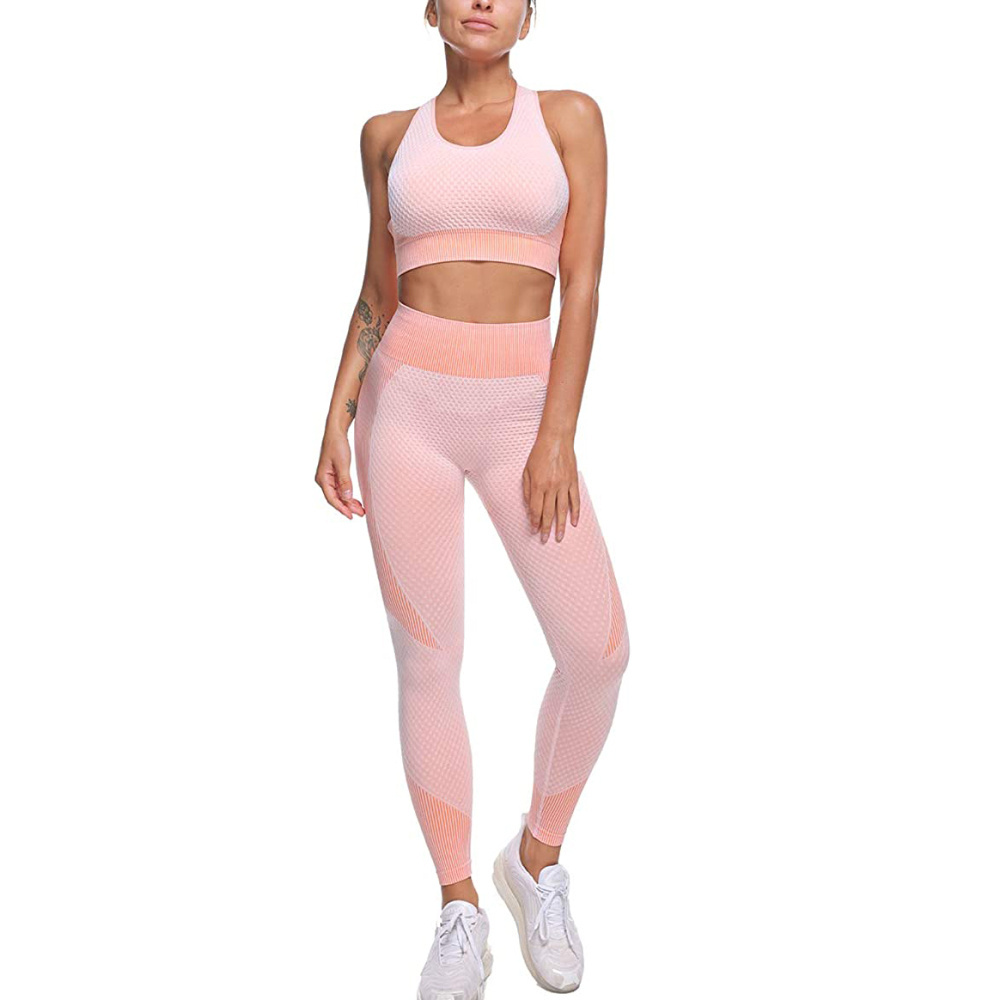 Wholesale Women High Waist Gym Sleeveless Yoga Sets Ladies Sport Leggings and Top Gym side custom contrast elastic waist