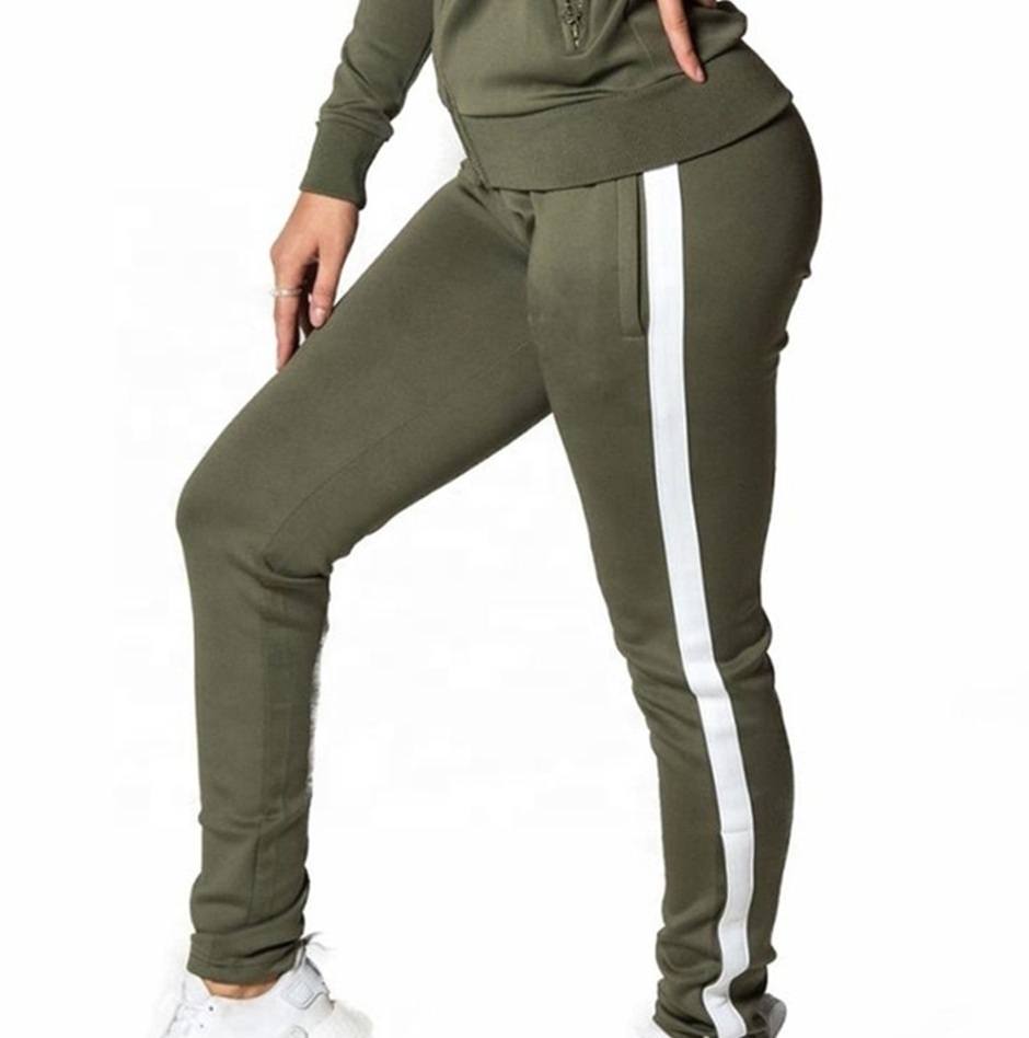 Green suit white stripes Polyester Sportswear Custom Tracksuit in High Quality women nylon made Wholesale 2 piece