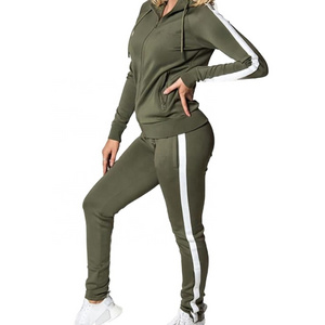 Green suit white stripes Polyester Sportswear Custom Tracksuit in High Quality women nylon made Wholesale 2 piece