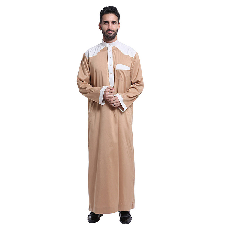 White thobe with pink print Muslim dress Arab man's Islamic thobes mens Dubai Islamic clothing Best Selling Islamic Clothing