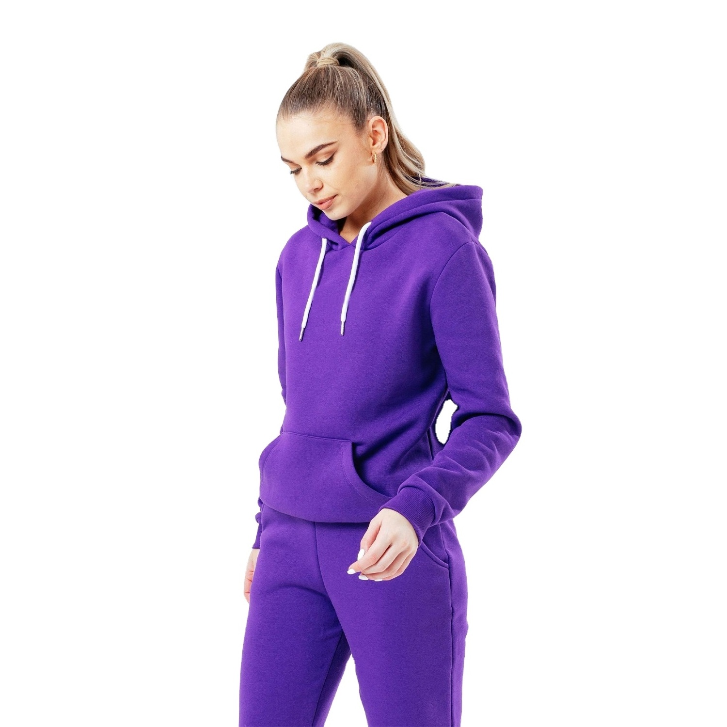 Purple solid color block Pullover Wholesale Jogging Tracksuits Women Long Sleeve Sweat Suit Training Clothes Sports factory made