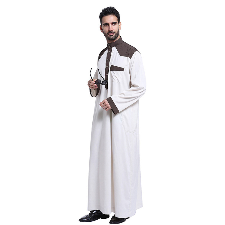 White thobe with pink print Muslim dress Arab man's Islamic thobes mens Dubai Islamic clothing Best Selling Islamic Clothing