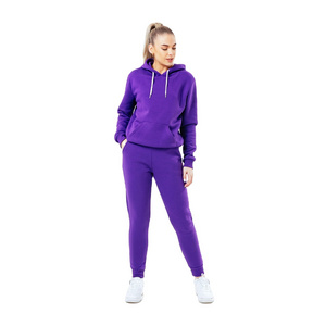 Purple solid color block Pullover Wholesale Jogging Tracksuits Women Long Sleeve Sweat Suit Training Clothes Sports factory made