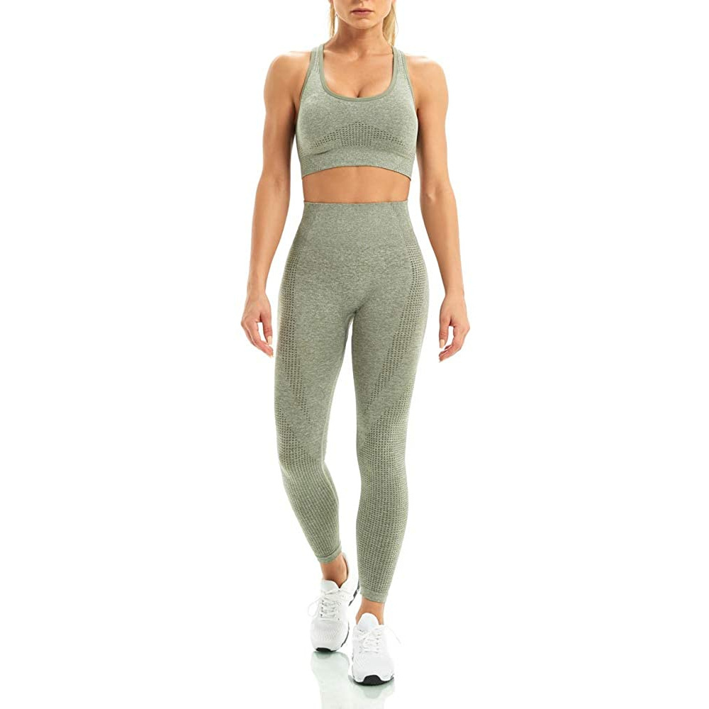 Wholesale Women High Waist Gym Sleeveless Yoga Sets Ladies Sport Leggings and Top Gym side custom contrast elastic waist