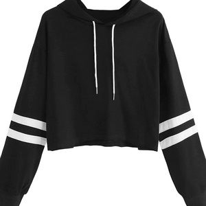 Pullover Custom Blank Women's Drop Shoulder Cropped Sweatshirt Jumper Hoodie Women Cropped Hoodie black dyed white striped