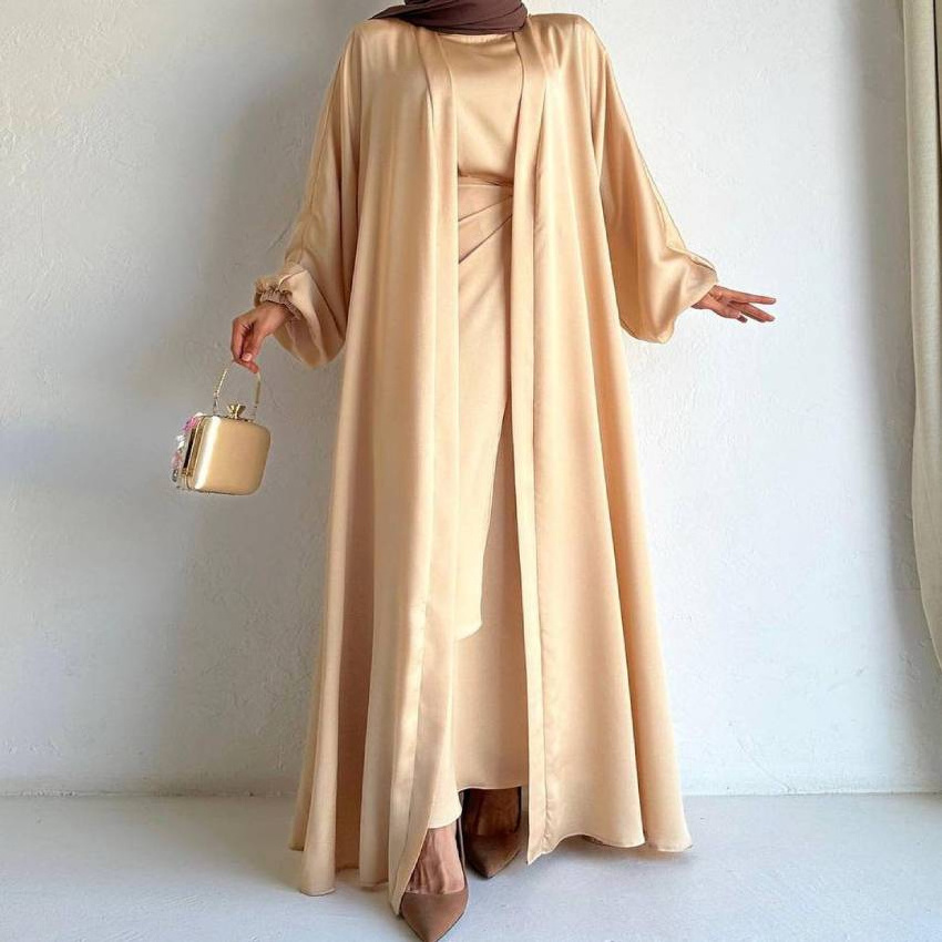 Super quality fabric Arab style abaya custom made muslim Middle Eastern abaya slim long dress Fashion 2 Piece Women's Clothing