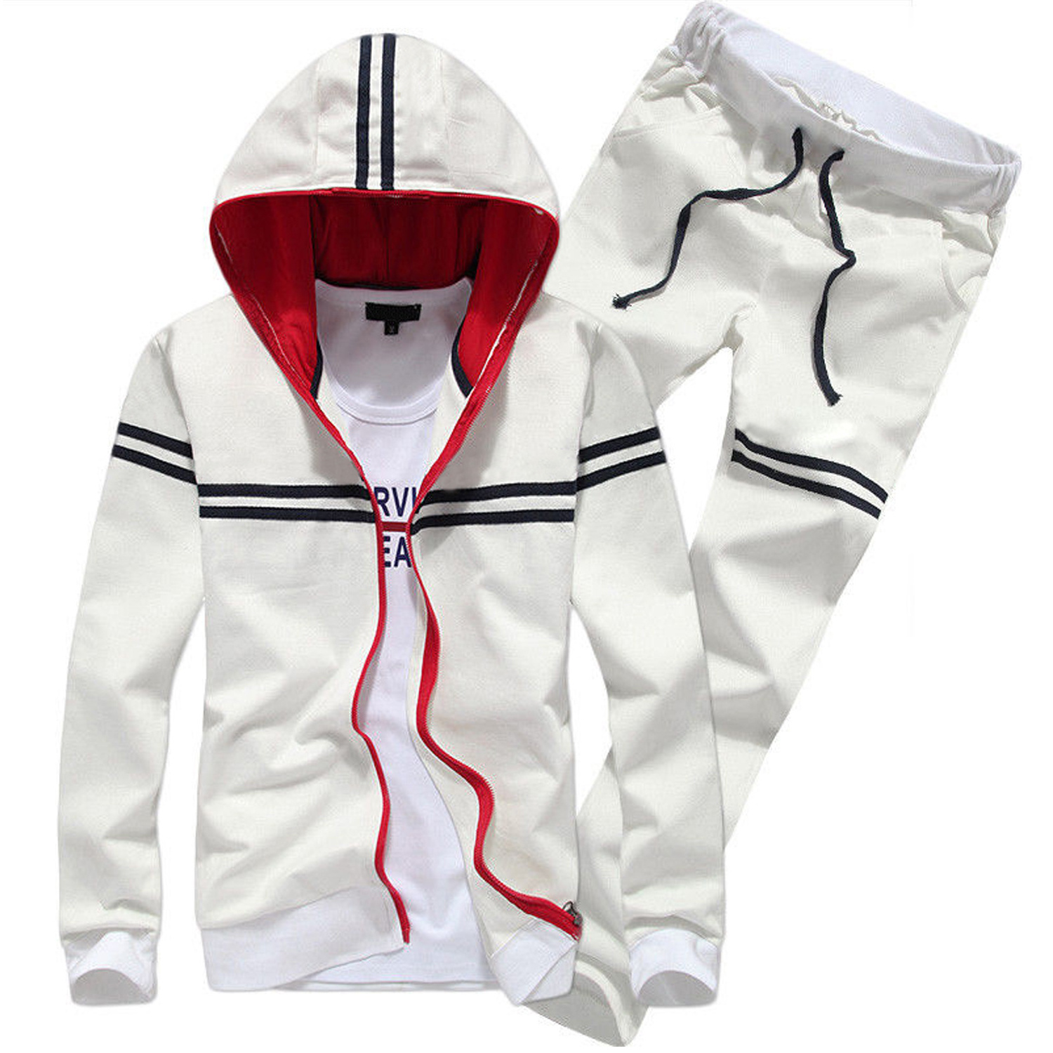 Multi lining black / white zipper jacket Light Weight Comfortable Men Track Suit Good Sale Custom Style Men Track Suit