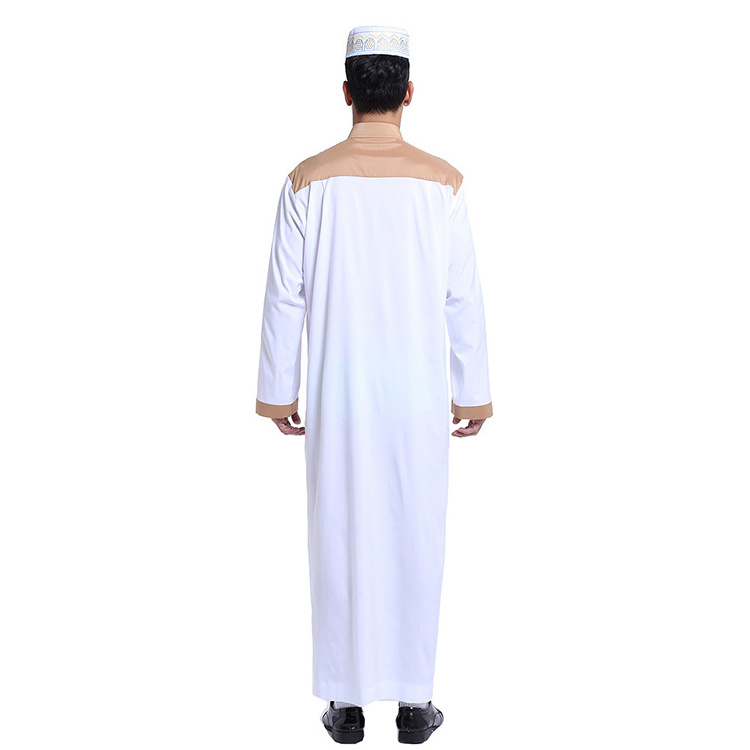 White thobe with pink print Muslim dress Arab man's Islamic thobes mens Dubai Islamic clothing Best Selling Islamic Clothing