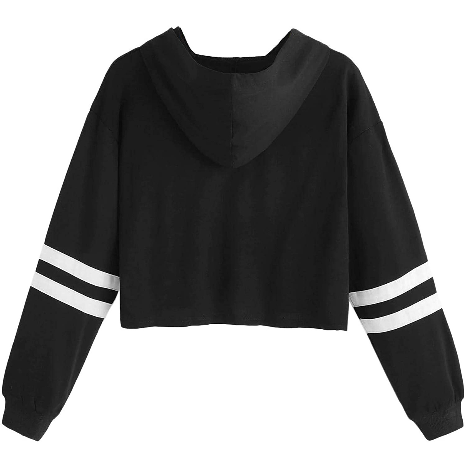 Pullover Custom Blank Women's Drop Shoulder Cropped Sweatshirt Jumper Hoodie Women Cropped Hoodie black dyed white striped