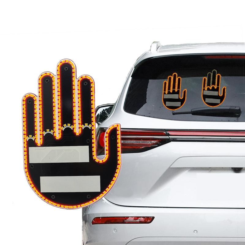 Universal Fun Car Middle Finger LED Light with Remote Car Gadgets & Road Rage Sign Funny Rear Window Sign Car Accessories