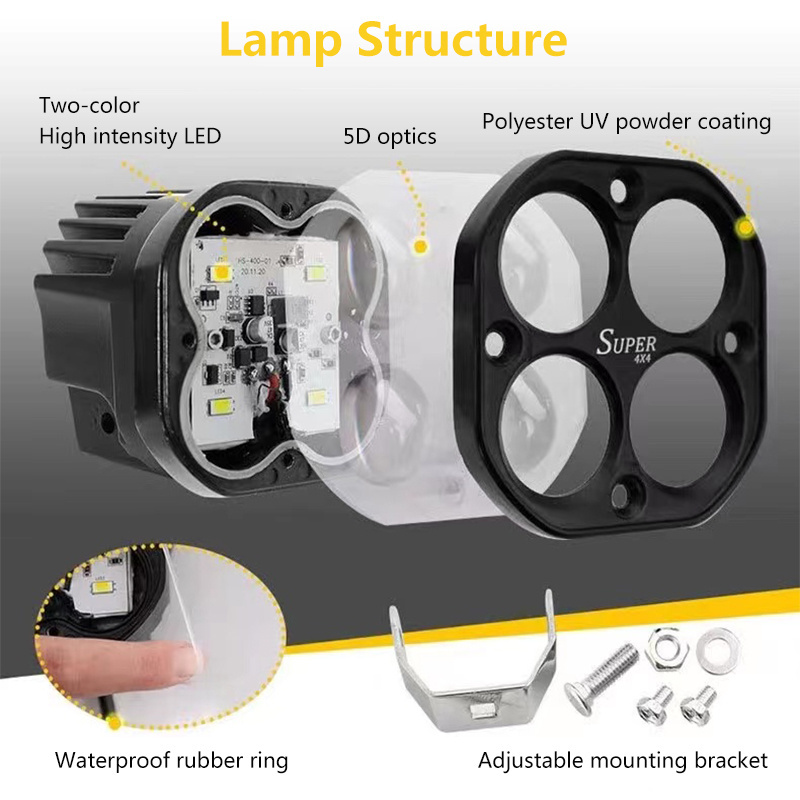 3 Inch 40W 8D LED Len Work Light 12V 24V White Amber Fog Driving Lamp Spotlight For Car 4x4 Truck Flush Mount Tractor Motorcycle