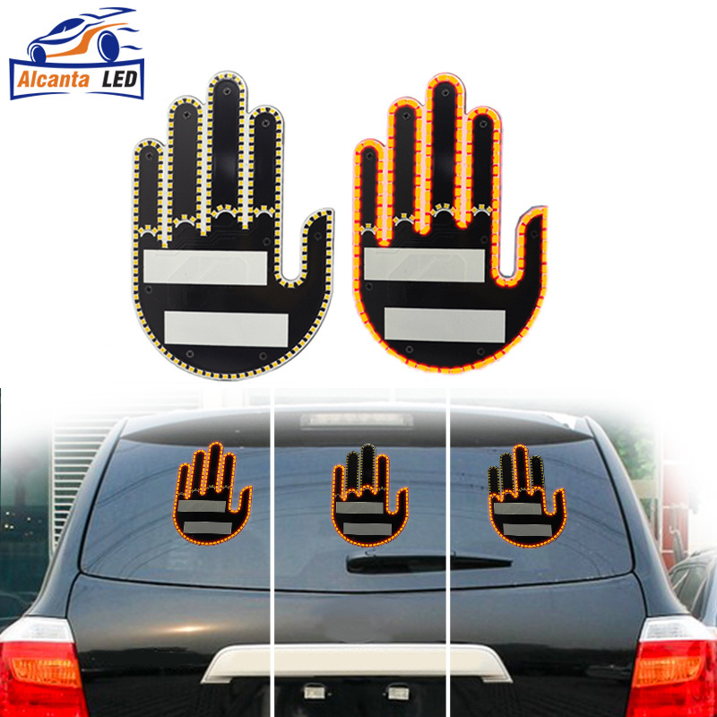 Universal Fun Car Middle Finger LED Light with Remote Car Gadgets & Road Rage Sign Funny Rear Window Sign Car Accessories