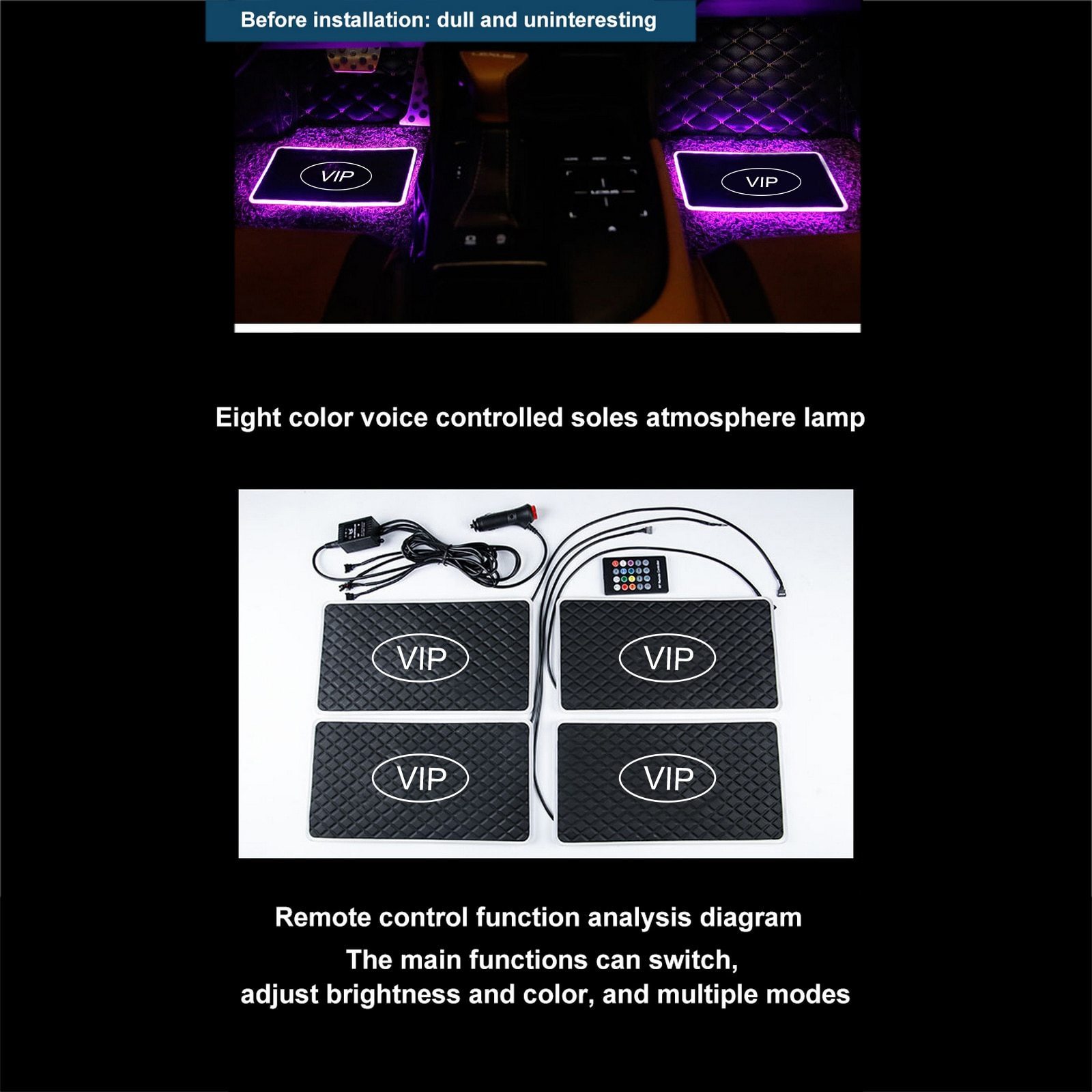 Car LED Foot Mat Atmosphere Light RGB Music Rhythm Environmental Protection Light Voice Control Foot Light Interior Accessories