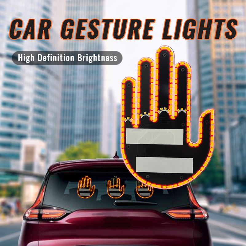 Universal Fun Car Middle Finger LED Light with Remote Car Gadgets & Road Rage Sign Funny Rear Window Sign Car Accessories