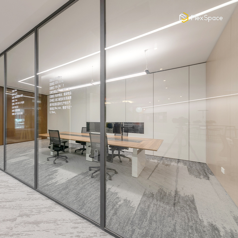 FlexSpace 023 new High quality Movable  soundproof aluminum office glass partition with flush door design double glazed