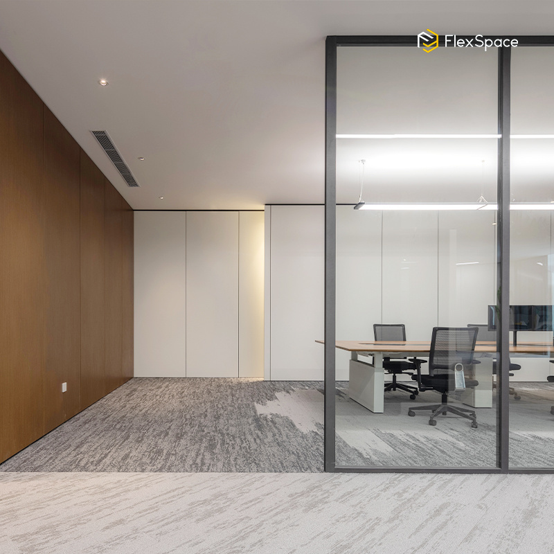 Flexspace Manufacturer Factory  Aluminium frame etched glass office partition Soundproof Glass Wall Office Partition