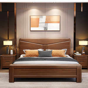 Walnut solid wood bed king size double new Chinese wedding bed modern minimalist bedroom furniture storage king bed