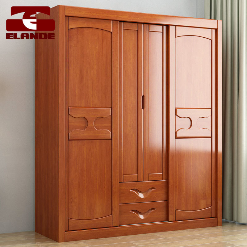 Solid wood wardrobe push-pull sliding door light luxury modern simple home bedroom storage wardrobes