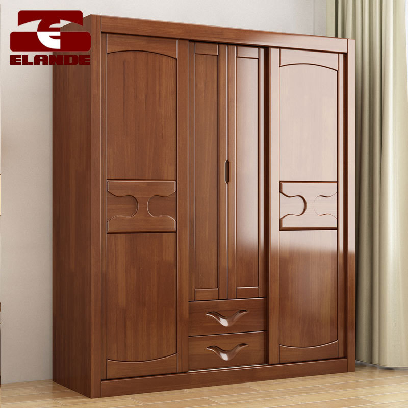 Solid wood wardrobe push-pull sliding door light luxury modern simple home bedroom storage wardrobes