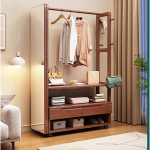 Solid wood cloak rack wearing clothes mirror shoe cabinet, one -floor bedroom home multi -function hanging hanger storage shelf