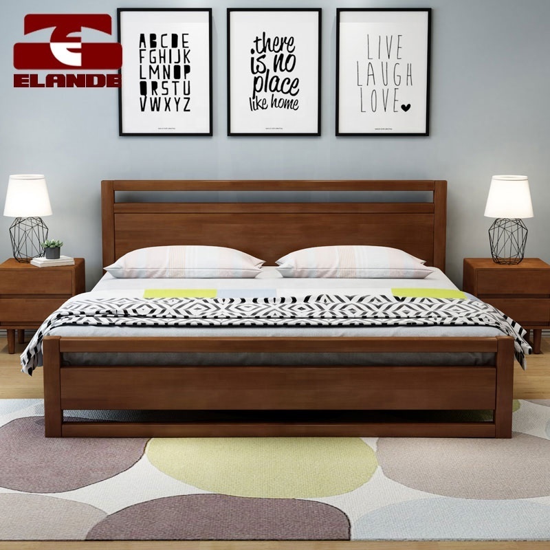 Customized Wholesale solid wood frame queen size bed simple double bed storage beds bedroom set furniture for hotel apartment