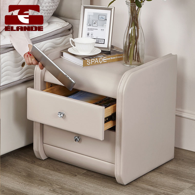 Modern contracted leather fashion storage storage cabinet solid wood double drawers creative mini bedside cabinet